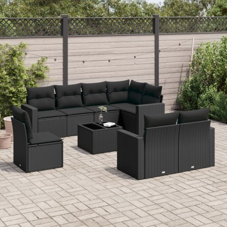 Set aus 8-teiligen Gartensofas und Kissen Kunstrattan schwarz von , Modulare Sofas für den Außenbereich - Ref: Foro24-3251582...