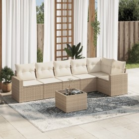 7-teiliges Gartensofa-Set und beige synthetische Rattankissen von , Gartensets - Ref: Foro24-3218988, Preis: 528,65 €, Rabatt: %