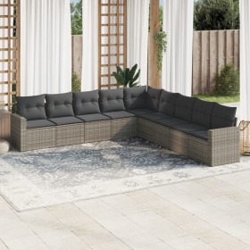 Garden furniture set 9 pieces and gray synthetic rattan cushions by , Garden sets - Ref: Foro24-3219080, Price: 580,64 €, Dis...