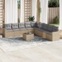 Gartensofa-Set mit beigen Kissen, 10-teilig, synthetisches Rattan von , Gartensets - Ref: Foro24-3219089, Preis: 647,93 €, Ra...