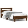 Oak brown engineered wood bed with headboard 75x190 cm by , Beds and slatted bases - Ref: Foro24-838574, Price: 75,03 €, Disc...