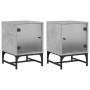 Bedside tables with glass doors, set of 2, in gray concrete, 35x37x50 cm. by , Nightstands - Ref: Foro24-836525, Price: 59,91...