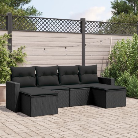 6-teilige Gartensofagarnitur und schwarze synthetische Rattankissen von , Modulare Sofas für den Außenbereich - Ref: Foro24-3...