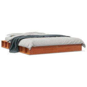 Estructura de cama madera maciza pino marrón cera 150x200 cm de , Camas y somieres - Ref: Foro24-844427, Precio: 132,99 €, De...