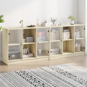 Estantería con puertas madera roble Sonoma 204x37x75 cm de , Librerías y estanterías - Ref: Foro24-3206533, Precio: 191,72 €,...