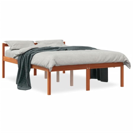 Bed for seniors solid wax brown pine wood 120x200 cm by , Beds and slatted bases - Ref: Foro24-844157, Price: 125,05 €, Disco...