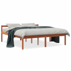 Bed for seniors solid wax brown pine wood 160x200 cm by , Beds and slatted bases - Ref: Foro24-844160, Price: 134,94 €, Disco...