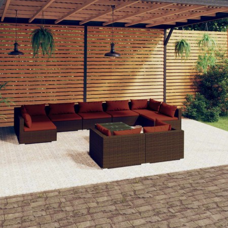 Garden furniture set 10 pieces and brown synthetic rattan cushions by , Garden sets - Ref: Foro24-3102067, Price: 986,82 €, D...