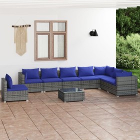 9-piece garden furniture set and gray synthetic rattan cushions by , Garden sets - Ref: Foro24-3102382, Price: 565,99 €, Disc...