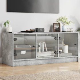 TV cabinet with concrete gray glass doors 102x37x42 cm by , TV Furniture - Ref: Foro24-836409, Price: 73,99 €, Discount: %