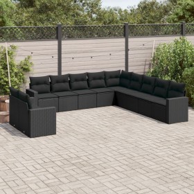 11-teiliges Gartensofa-Set und schwarze synthetische Rattankissen von , Modulare Sofas für den Außenbereich - Ref: Foro24-325...