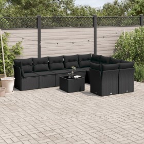 Gartensofa-Set 10-teilig mit schwarzen synthetischen Rattankissen von , Gartensets - Ref: Foro24-3250014, Preis: 669,89 €, Ra...