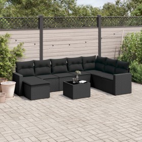 Set de sofás de jardín 8 piezas y cojines ratán sintético negro de , Sofás modulares de exterior - Ref: Foro24-3251702, Preci...