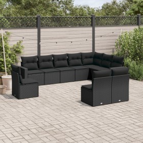 Set de sofás de jardín 10 pzas cojines ratán sintético negro de , Conjuntos de jardín - Ref: Foro24-3219095, Precio: 577,57 €...