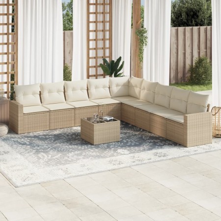 Gartensofa-Set mit beigen Kissen, 10-teilig, synthetisches Rattan von , Gartensets - Ref: Foro24-3219088, Preis: 782,33 €, Ra...