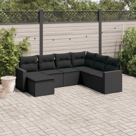 7-teiliges Garten-Essset und schwarze Kissen aus synthetischem Rattan von , Modulare Sofas für den Außenbereich - Ref: Foro24...