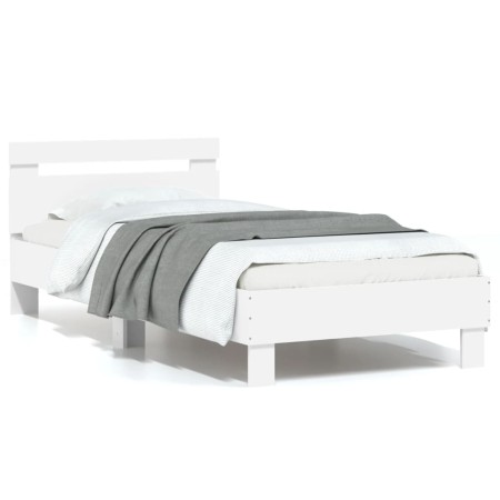 White engineered wood bed frame with headboard 75x190 cm by , Beds and slatted bases - Ref: Foro24-838568, Price: 75,13 €, Di...