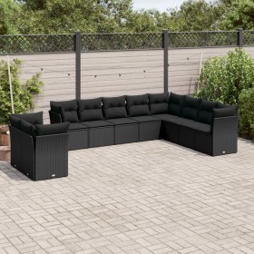 Gartensofa-Set 10-teilig mit schwarzen synthetischen Rattankissen von , Gartensets - Ref: Foro24-3249694, Preis: 662,99 €, Ra...