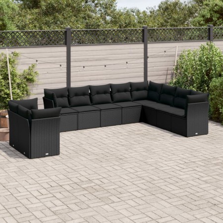 Set de sofás de jardín 10 pzas cojines ratán sintético negro de , Conjuntos de jardín - Ref: Foro24-3249694, Precio: 699,66 €...