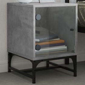 Mesita de noche con puerta de vidrio gris hormigón 35x37x50 cm de , Mesitas de noche - Ref: Foro24-836524, Precio: 39,83 €, D...