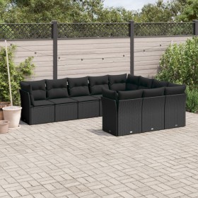 Gartensofa-Set 10-teilig mit schwarzen synthetischen Rattankissen von , Gartensets - Ref: Foro24-3250054, Preis: 623,99 €, Ra...