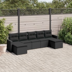 7-teiliges Garten-Essset und schwarze Kissen aus synthetischem Rattan von , Modulare Sofas für den Außenbereich - Ref: Foro24...