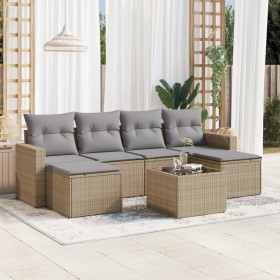 7-teiliges Gartensofa-Set und beigefarbene synthetische Rattankissen von , Modulare Sofas für den Außenbereich - Ref: Foro24-...