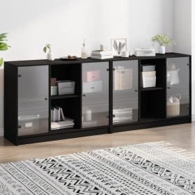 Black engineered wood shelving unit with doors 204x37x75 cm by , Bookcases and shelves - Ref: Foro24-3206532, Price: 209,63 €...