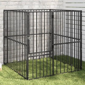 Dog playpen with 4 black galvanized steel panels by , Dog kennels - Ref: Foro24-172210, Price: 85,03 €, Discount: %