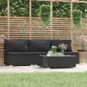 Gartenset mit Kissen 4-teilig aus schwarzem synthetischem Rattan von , Gartensets - Ref: Foro24-317529, Preis: 470,87 €, Raba...