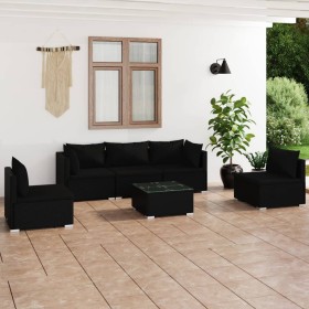 6-teiliges Gartenmöbel-Set und schwarze Kissen aus synthetischem Rattan von , Gartensets - Ref: Foro24-3102192, Preis: 642,99...