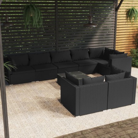 9-teiliges Gartenmöbel-Set und schwarze Kissen aus synthetischem Rattan von , Gartensets - Ref: Foro24-3102488, Preis: 886,99...