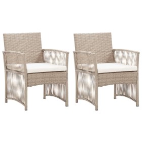 Garden armchairs with cushions, 2 units, synthetic beige rattan by , Garden chairs - Ref: Foro24-46440, Price: 138,99 €, Disc...