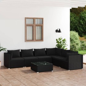 7-piece garden furniture set with black synthetic rattan cushions by , Garden sets - Ref: Foro24-3101728, Price: 724,99 €, Di...