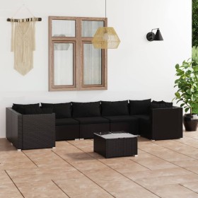 8-teiliges Gartenmöbel-Set und Kissen aus synthetischem Rattan schwarz von , Gartensets - Ref: Foro24-3101960, Preis: 834,96 ...