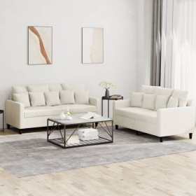 Cream velvet 2-piece sofa set with cushions by , Sofas - Ref: Foro24-3201708, Price: 465,92 €, Discount: %