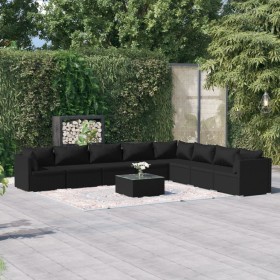 9-teiliges Gartenmöbel-Set und schwarze synthetische Rattankissen von , Gartensets - Ref: Foro24-3101776, Preis: 809,99 €, Ra...