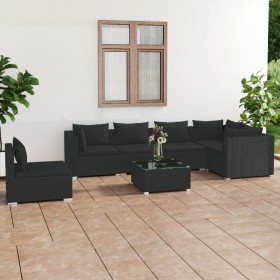 7-teiliges Gartenmöbel-Set und schwarze synthetische Rattankissen von , Gartensets - Ref: Foro24-3102328, Preis: 724,99 €, Ra...