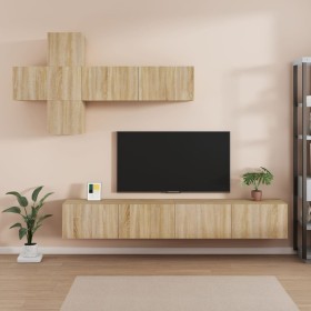 TV furniture set 7 pieces Sonoma oak plywood by , TV Furniture - Ref: Foro24-3114520, Price: 248,95 €, Discount: %