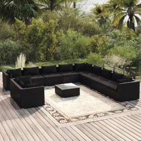 Gartensofa-Set 12-teilig mit schwarzen synthetischen Rattankissen von , Gartensets - Ref: Foro24-3102536, Preis: 1,00 €, Raba...