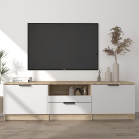 Mueble de TV madera contrachapada blanco y roble 140x35x40 cm de , Muebles TV - Ref: Foro24-811453, Precio: 92,55 €, Descuent...