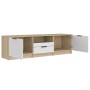 Mueble de TV madera contrachapada blanco y roble 140x35x40 cm de , Muebles TV - Ref: Foro24-811453, Precio: 92,55 €, Descuent...