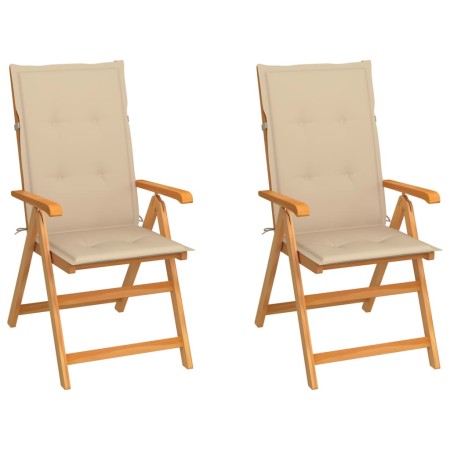 Garden chairs 2 pcs with beige cushions solid teak wood by , Garden chairs - Ref: Foro24-3062379, Price: 252,99 €, Discount: %