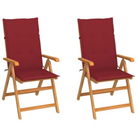 Garden chairs 2 units with red wine cushions solid teak wood by , Garden chairs - Ref: Foro24-3062385, Price: 225,99 €, Disco...