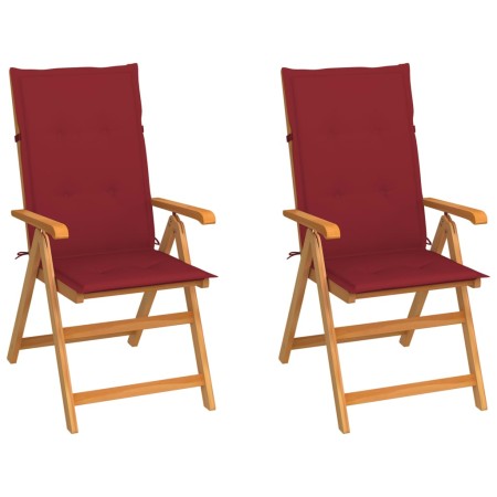 Garden chairs 2 units with red wine cushions solid teak wood by , Garden chairs - Ref: Foro24-3062385, Price: 245,74 €, Disco...