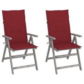 Reclining garden chairs and cushions 2 units solid acacia wood by , Garden chairs - Ref: Foro24-3064707, Price: 177,42 €, Dis...