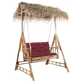 2-Sitzer-Schaukelbank mit Palmblättern und Bambuskissen 202 cm von , Gartenwippen - Ref: Foro24-3063942, Preis: 467,99 €, Rab...