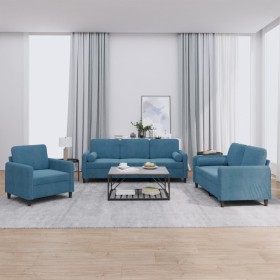 Blue velvet 3-piece sofa set with cushions by , Sofas - Ref: Foro24-3201963, Price: 717,81 €, Discount: %