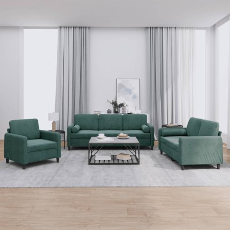 Sofagarnitur mit 3 Stück dunkelgrünen Samtkissen von , Sofas - Ref: Foro24-3201956, Preis: 722,76 €, Rabatt: %