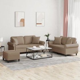 Set von Sofas mit Kissen 3 Stück Kunstleder Cappuccino von , Sofas - Ref: Foro24-3202169, Preis: 570,99 €, Rabatt: %